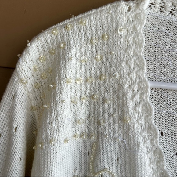 Moonstar Cream Floral Knitted Duster Cardigan - SZ L - Picture 4 of 8